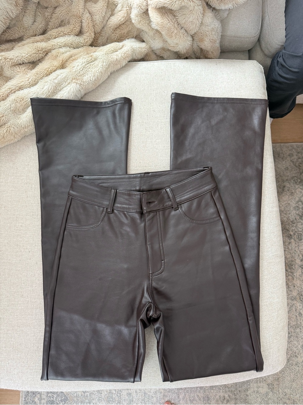 Women's Brown Faux Leather Boot Cut Pants